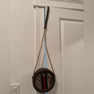 Round Brown Crossbody Bag with Chain Strap